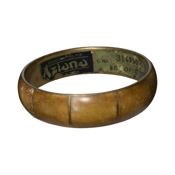 Vintage handmade for  Aziono Wide Bangle Bracelet Brass & Horn serial no - Picture 16 of 16